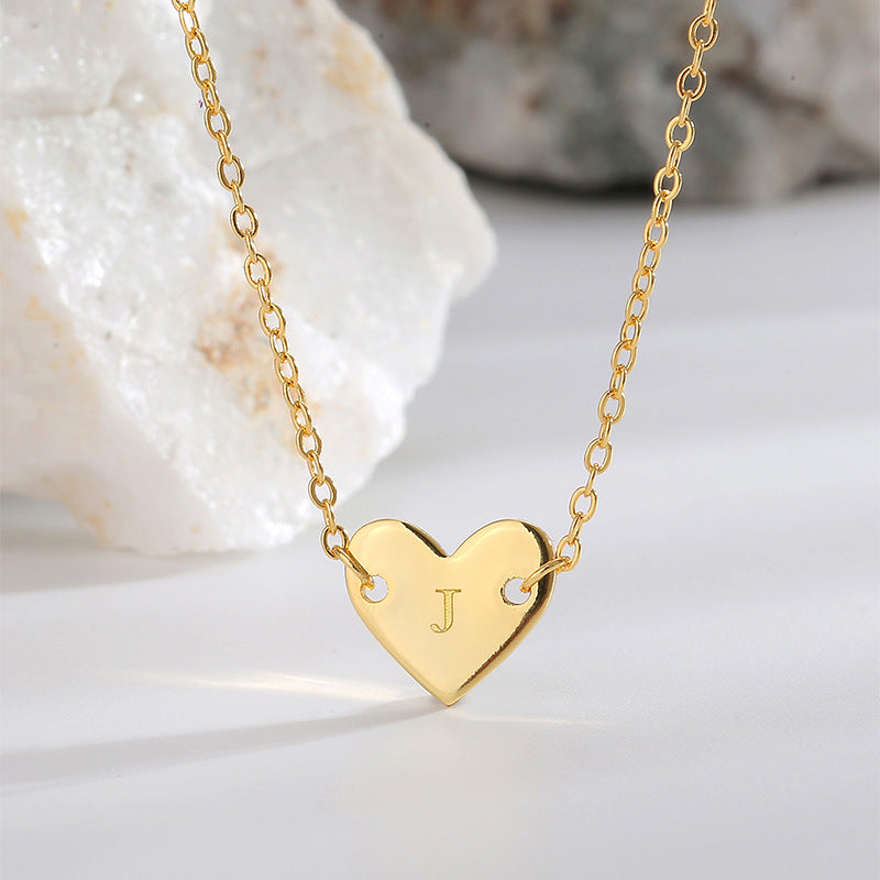 N0287 Elegant Simple Fashion Heart Necklace for Women Brass Gold Plated26English Letter Heart-shaped Collarbone Chain