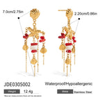 2H Stainless Steel Coral Tassel Earrings Stud Conch Ear Jewelry Accessories