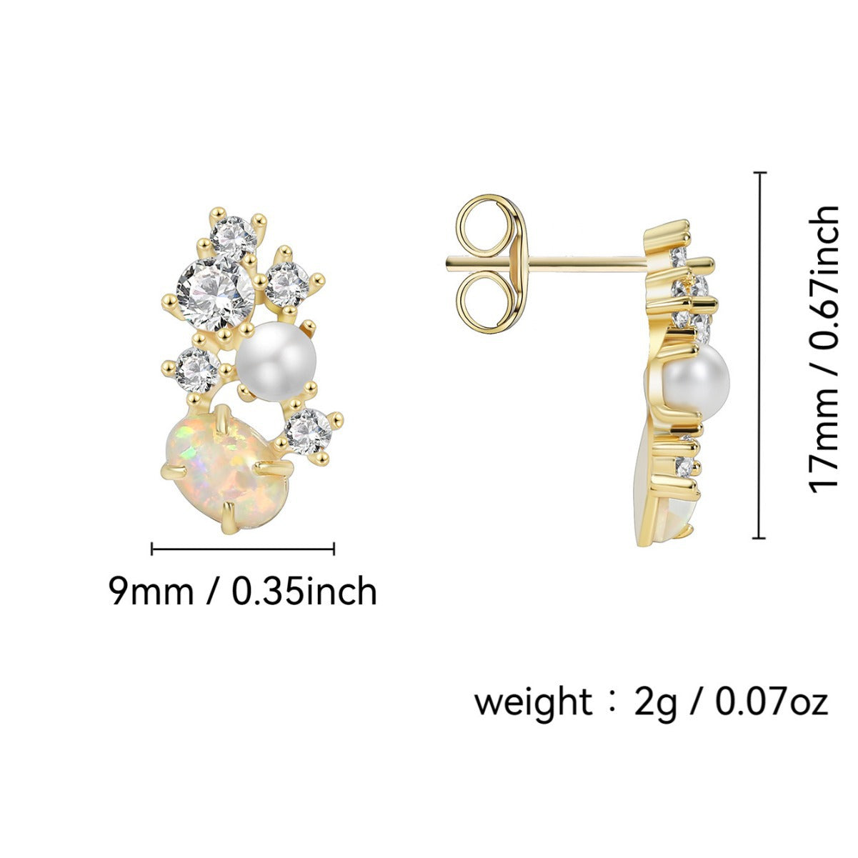 E0353 Vintage Opal Pearl Earrings Fairy Zircon Pearl Studs Evening Jewelry for Women