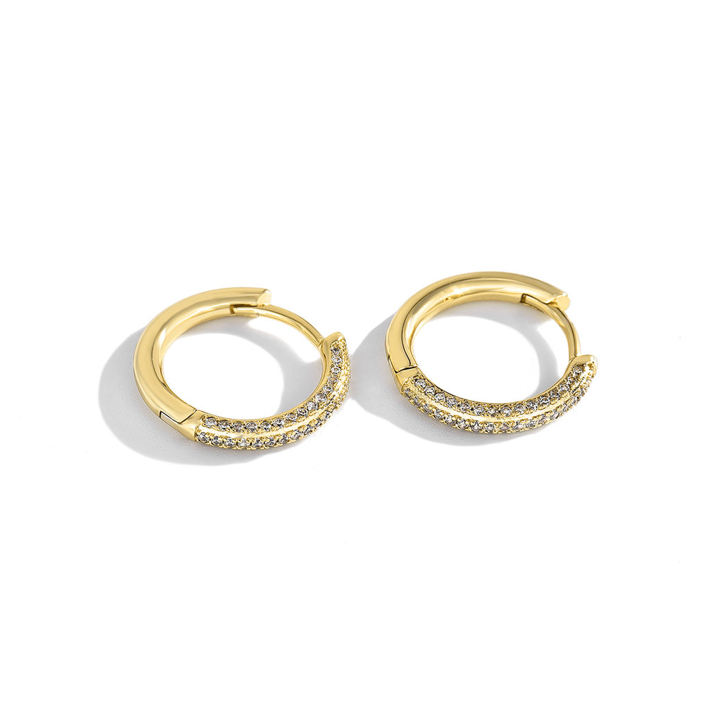 E0198 Hot Selling Circle Earrings Brass Gold-Plated Jewelry Full Diamond Zircon Texture18mm Hoop Earrings