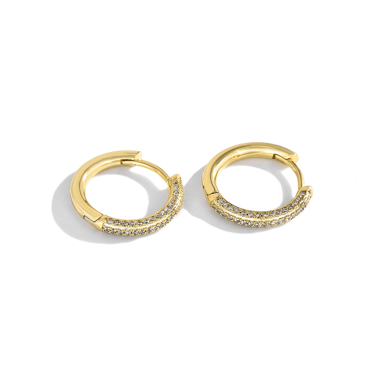E0198 Hot Selling Circle Earrings Brass Gold-Plated Jewelry Full Diamond Zircon Texture18mm Hoop Earrings