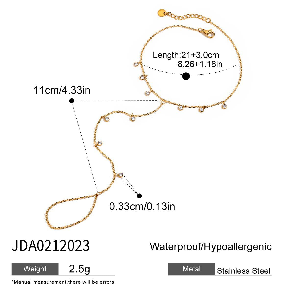 2H Zircon Finger Bracelet Stainless Steel Ring Design Jewelry Non-Fading Accessories