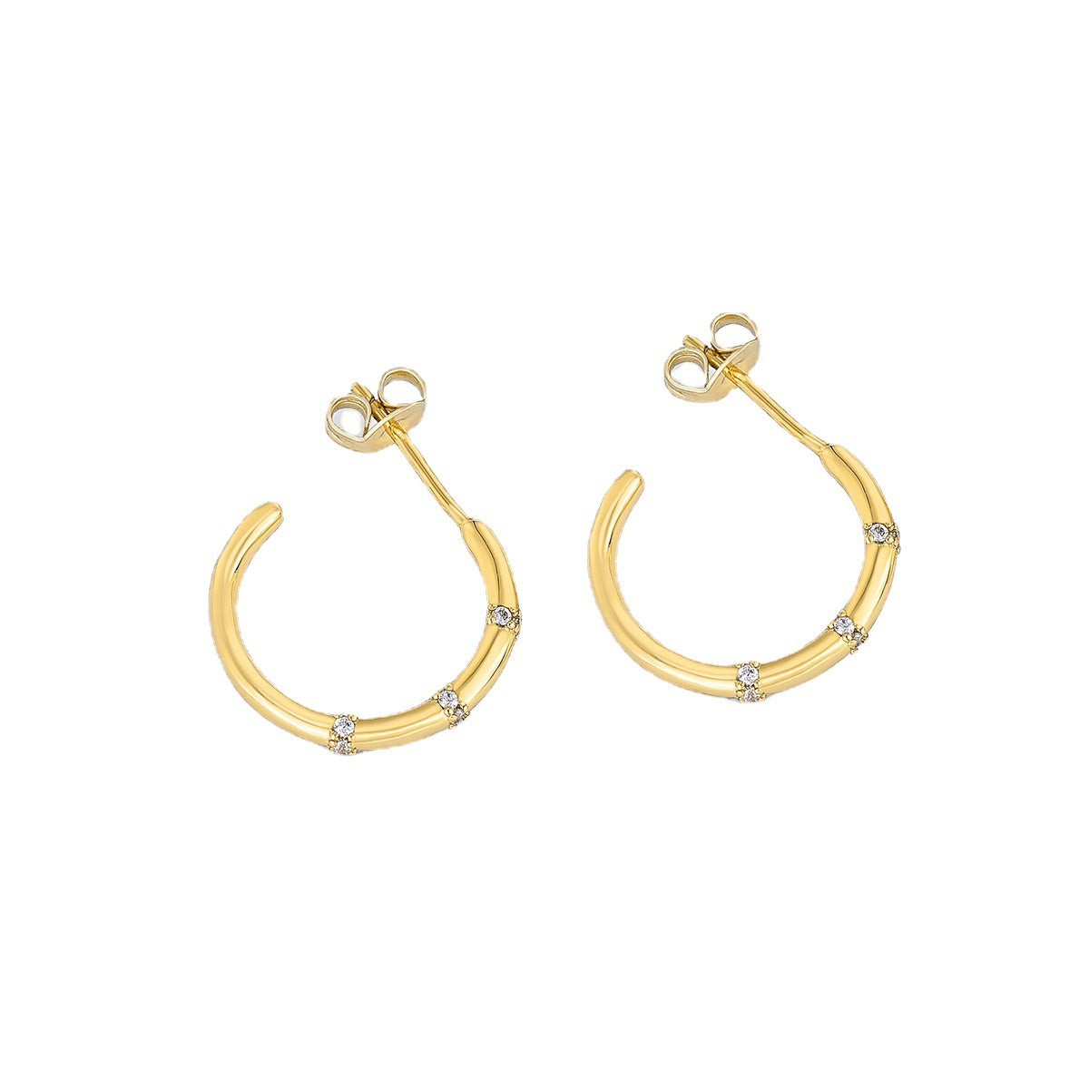 E0042Fashion Jewelry Copper Gold Plated with Zirconia C Women's Bamboo Knot Circle Earrings