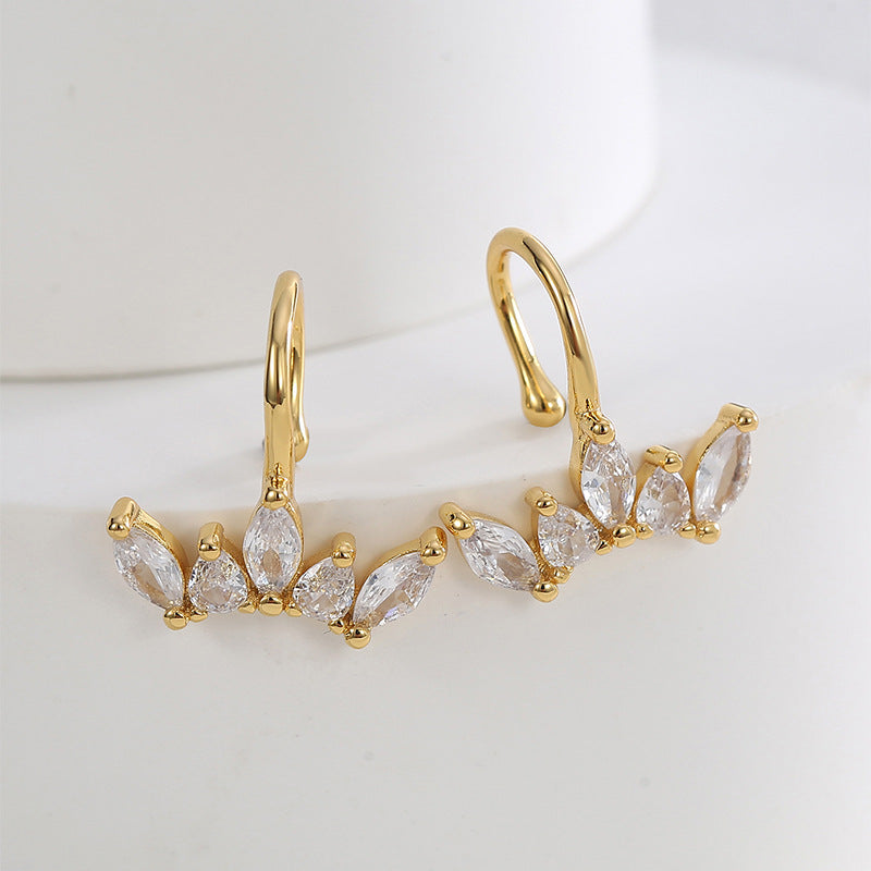 E0512 French Style Fashionable and Unique New Clip-On Earrings for Women, Brass Gold-Plated with Zirconia Ear Jewelry