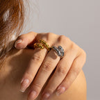 French Retro Hammered Ring Fashion Steel Color18K Gold Women's Hammered Open Ring