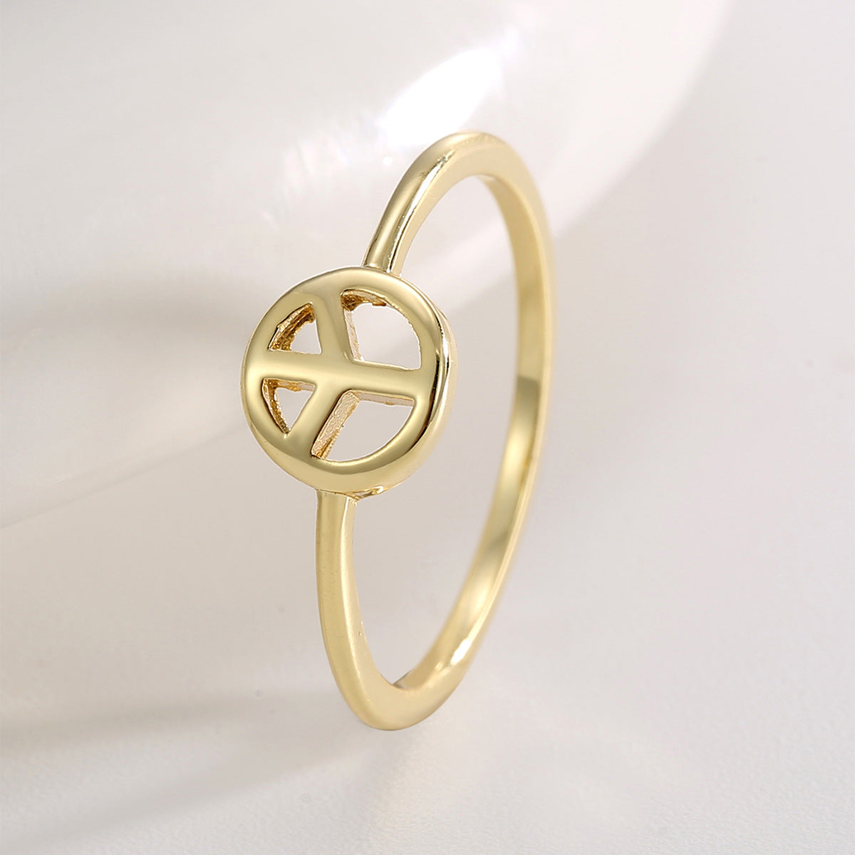 R0697 Vintage Minimalist Design Ring for Women Copper Plated18K Gold Anti War Peace Sign