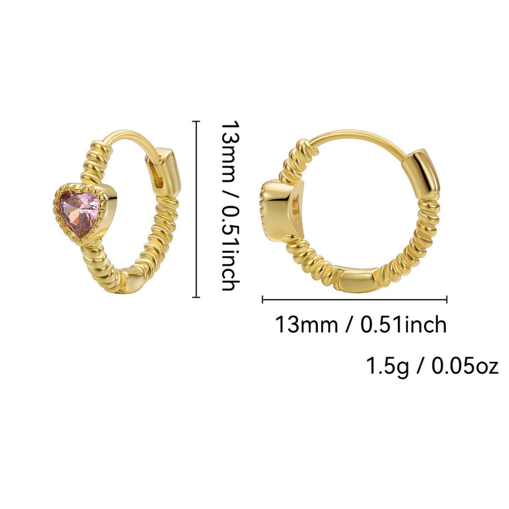 E0670 Elegant and fashionable Earrings Female Brass Gold Plated Inlaid Heart-shaped Pink Zircon Ear Jewelry