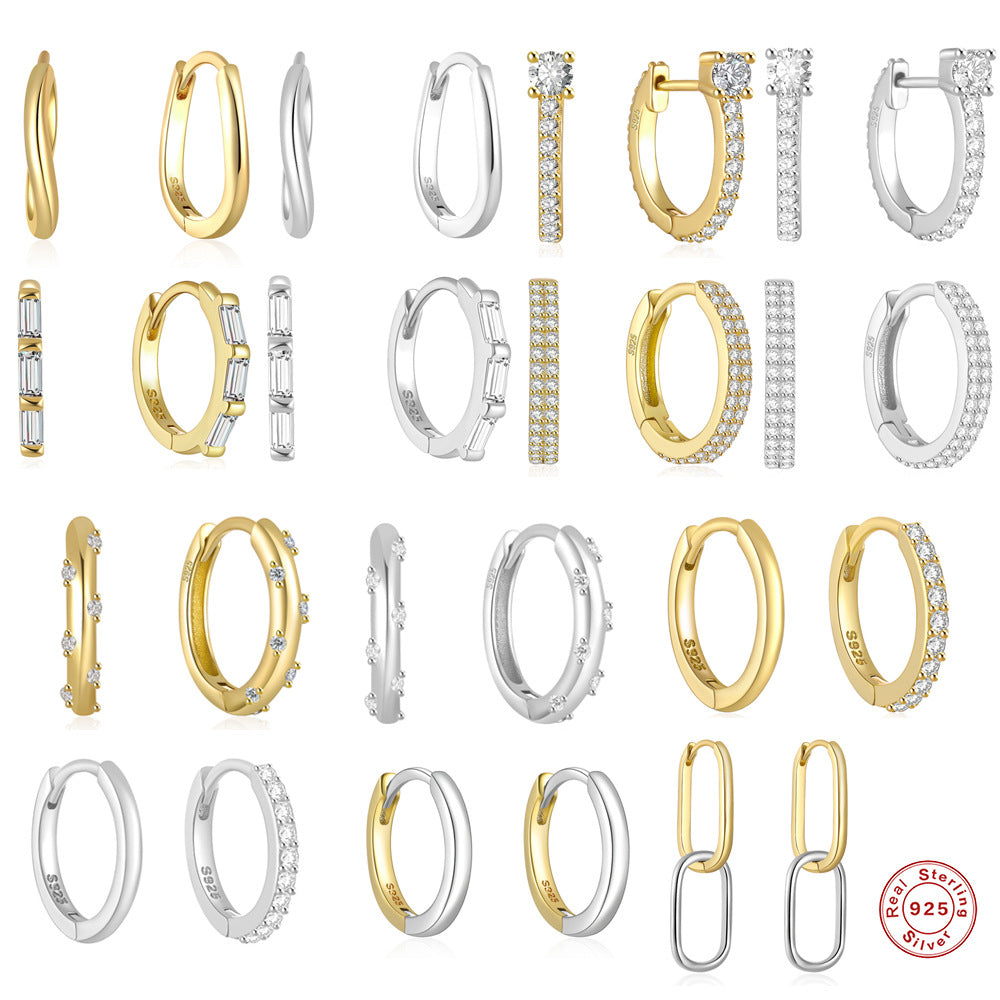 S925Sterling Silver Curved Wave Two-tone Diamond-studded Earrings Hoop Earrings Classic Hot-selling Trendy Ear Jewelry Earrings