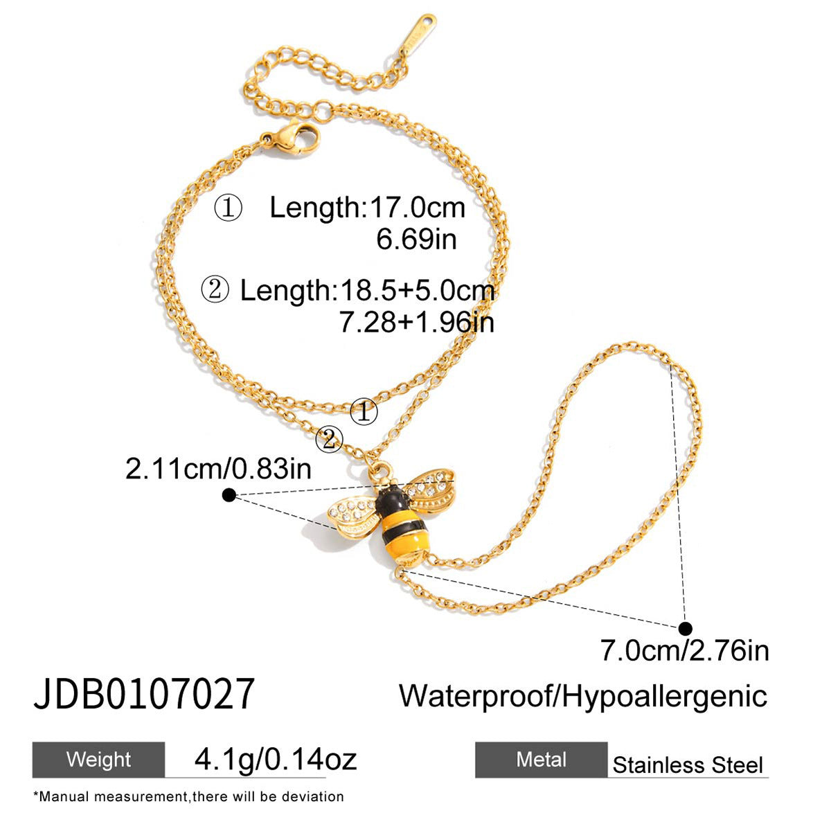 2H Bee Finger Bracelet Stainless Steel Jewelry for Women Non-Fading Accessories