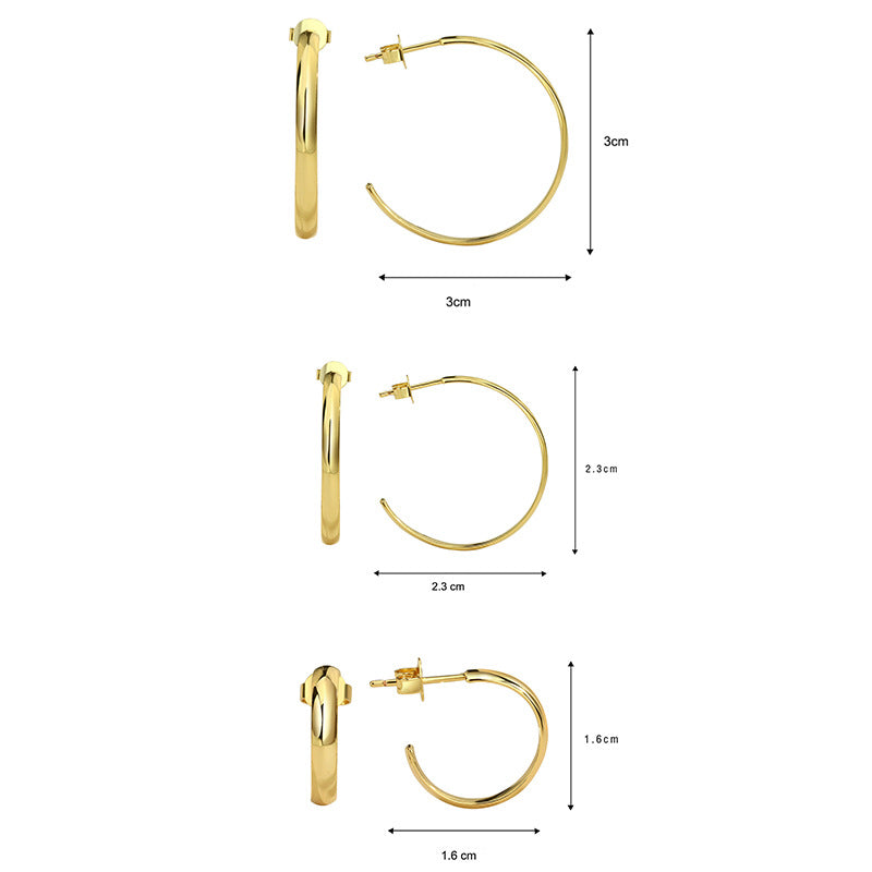 E0300 Multi-size Wind Earrings Simple Geometric C Word Earrings Curved Metal Texture Earrings for Women