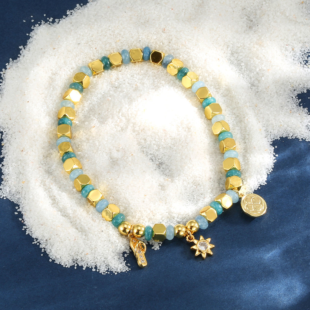 B0303 Bohemian Sunflower Bracelet Ocean Vacation Fashion Chalcedony Stone Beads