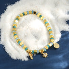 B0303 Bohemian Sunflower Bracelet Ocean Vacation Fashion Chalcedony Stone Beads
