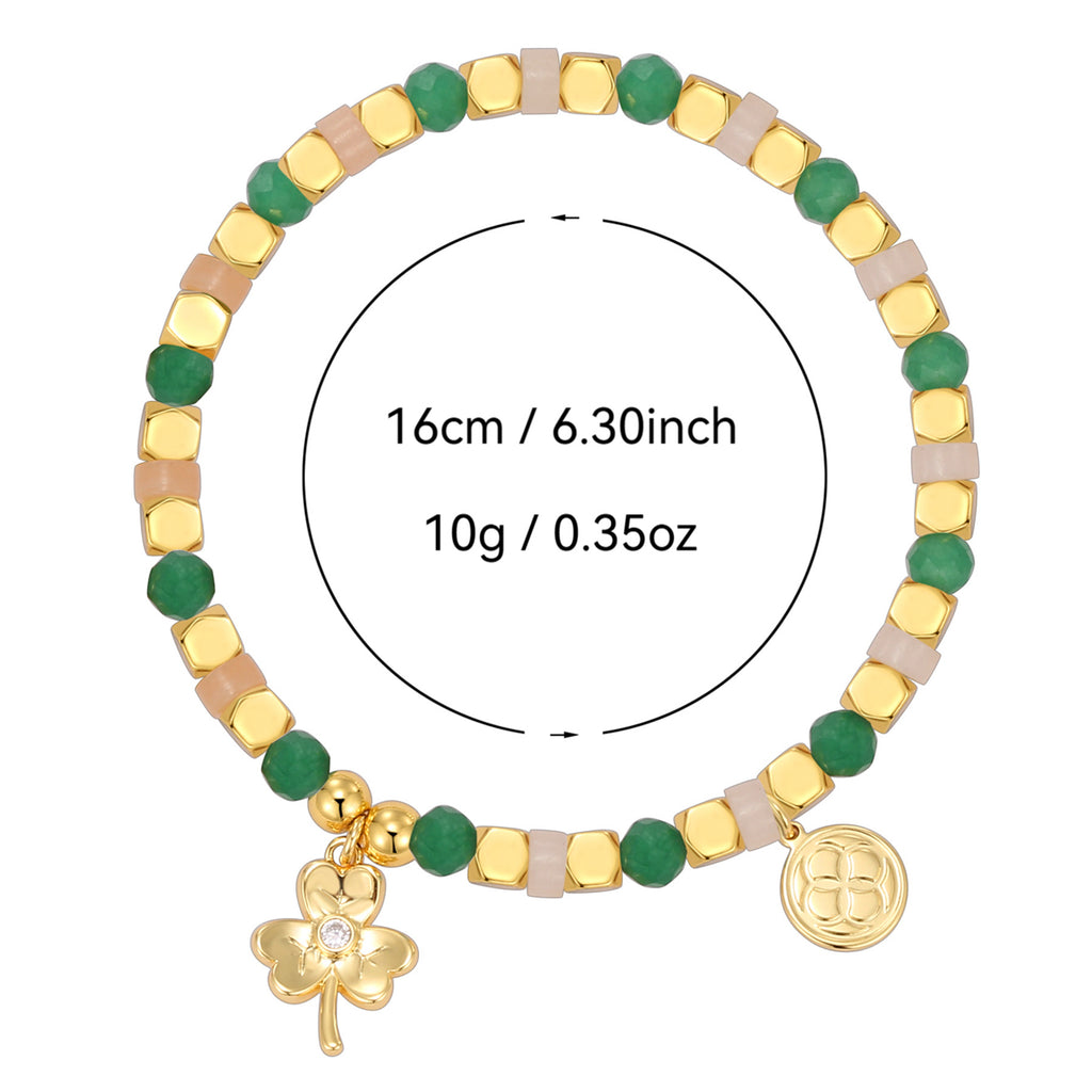 CYB0240 Vintage Copper Plated14k Golden Clover Zircon Beaded Vacation