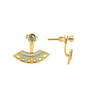 E0317 Bohemian Style Front and Back Split Earrings Geometric Hollow Fan-Shaped Blue Turquoise Earrings for Women