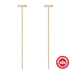 S925Pure Silver Long Minimalist Tassel Claw Setting Diamond Ear Thread Earrings Korean and Japanese Heart Earrings