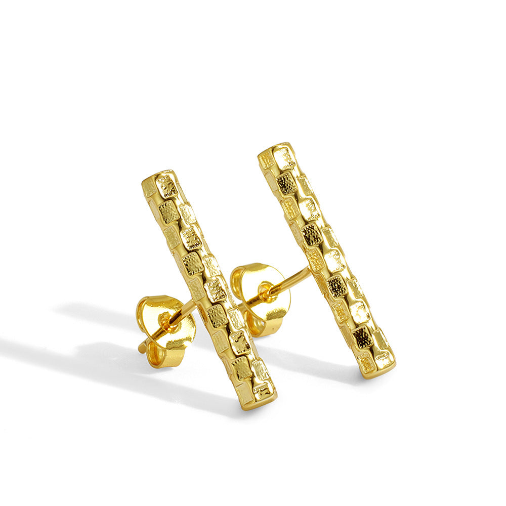 Brass Plated18K Real Gold Vertical Striped Minimalist Fashion Line Stud Earrings