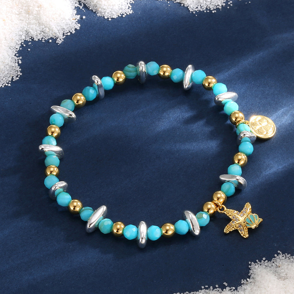 B0299 Fashion Vacation Starfish Shell Bracelet Shell Blue Shell Stone Beads