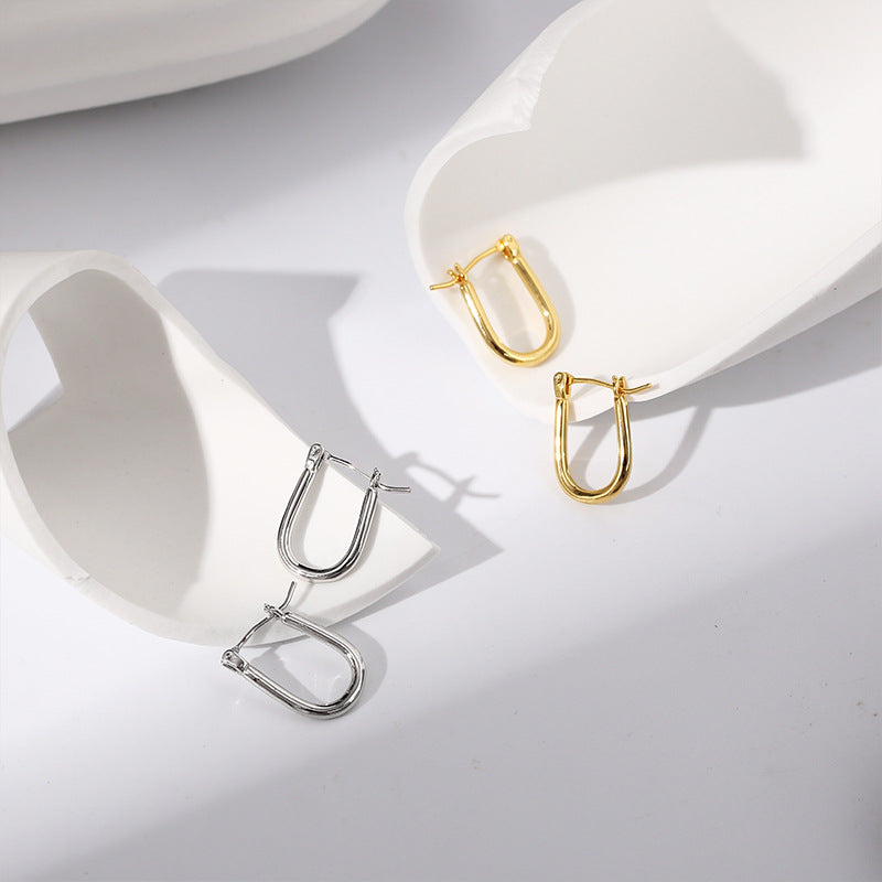 Simple U Horseshoe Earrings for Women  Geometric Line Oval Earrings Gold-Plated Brass Jewelry