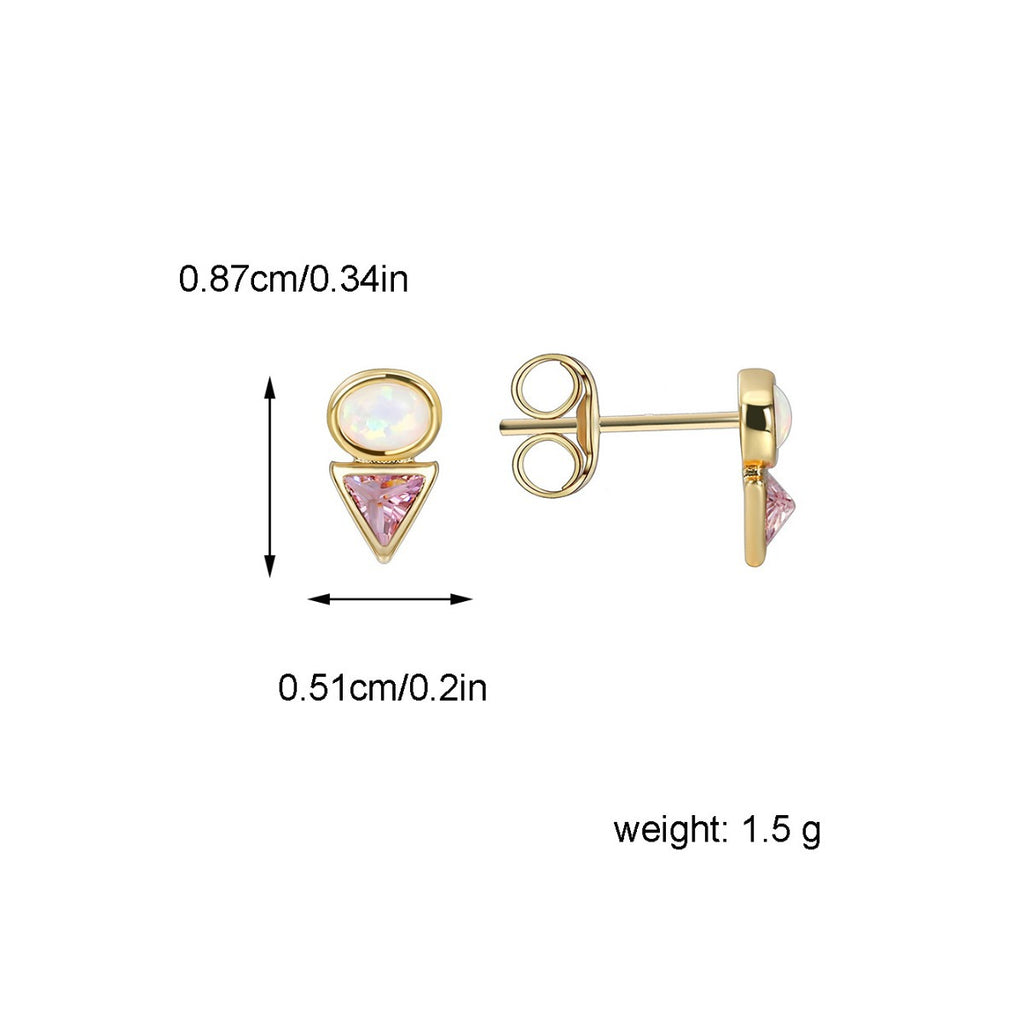 E0367 Geometric Design Triangle Pink Zircon Stud Earrings for Women Modern Minimalist Inlaid Opal Earrings