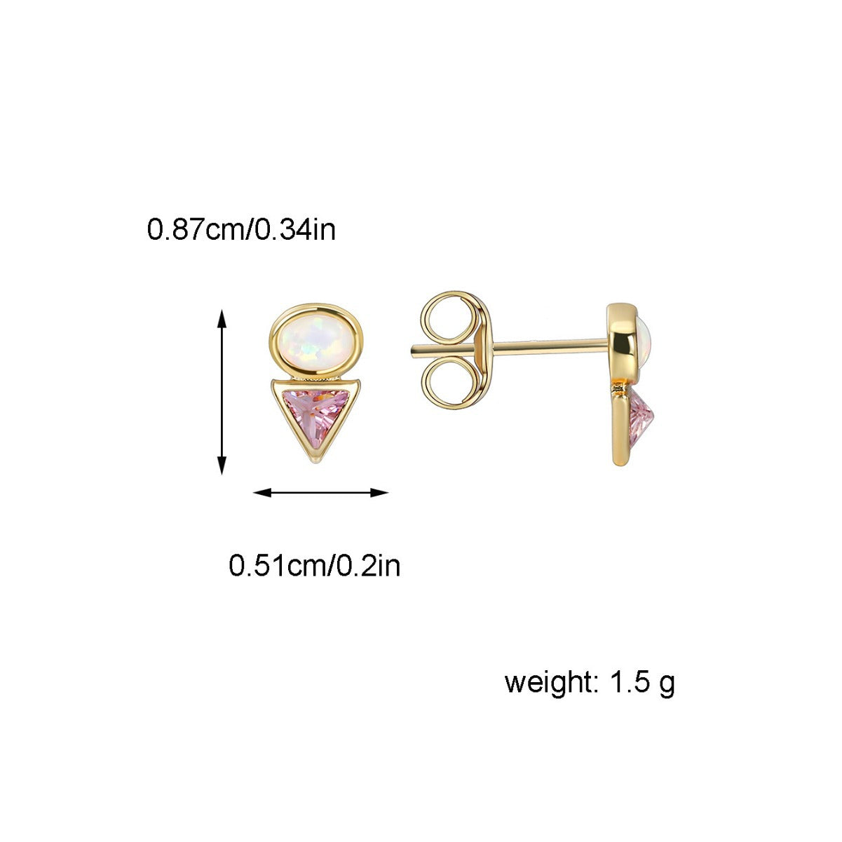 E0367 Geometric Design Triangle Pink Zircon Stud Earrings for Women Modern Minimalist Inlaid Opal Earrings