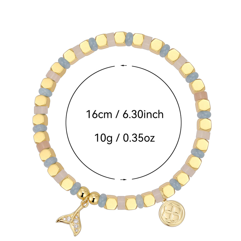 B0298 Fashion Leaf Inlaid Zircon Bracelet Daily Chalcedony Stone Beaded