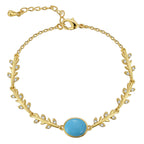 B0162  Korean Version of Mori Style Small Country Style casual and fashionable Oval Turquoise Bracelet for Women gold Branch Zircon