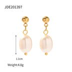 Stainless Steel Freshwater Pearl Earrings Fashion New Women's Large Pearl c Pendant Earrings Jewelry