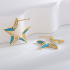E0498 Fashion Five-Pointed Star Simple Resin Earrings for Women Copper Gold-Plated Zircon Star Earrings