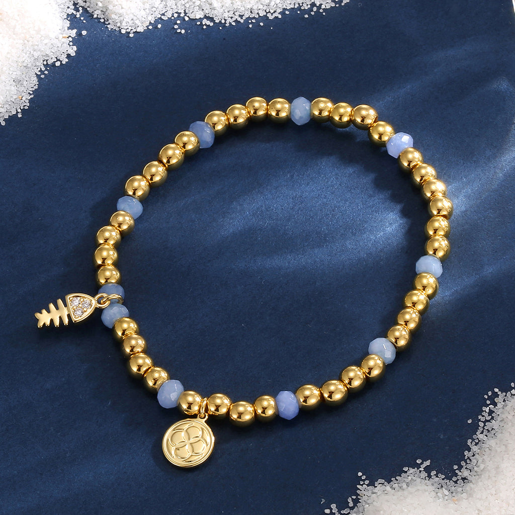 B0269 Fishbone Triangle Inlaid Zircon Chalcedony Beaded Elegant Trendy Bohemian Bracelet