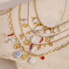 Stainless Steel Pearl Heart Necklace Oil Drop Collarbone Chain Jewelry