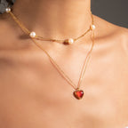 New style same model18K Gold Stainless Steel Inlaid Red Agate Heart Pendant Necklace Jewelry