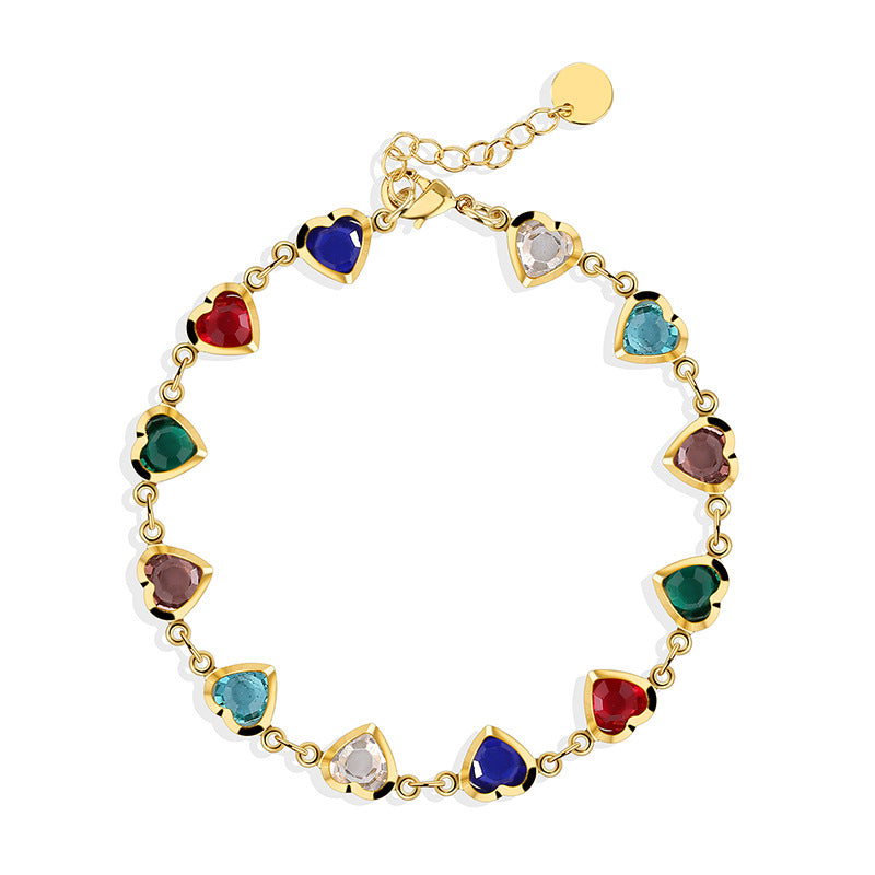 B0160 Elegant Fashion Multi-color Heart-shaped Zircon Bracelet for Women Creative Heart-shaped Jewelry