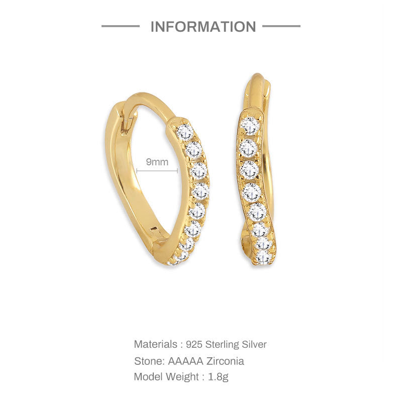 S925Sterling Silver Wave Heart-Shaped Diamond-Studded Earrings Ear Buckle Ear Hoop Japanese and Korean Ear Jewelry for Women