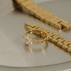 Stainless Steel Zircon Four-leaf Clover Ring Non-Fading Women's Design Jewelry