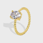 CYR0580 Fashion Retro Twisted Pattern Ring for Women Copper Plated with Real Gold Oval Zircon Ring