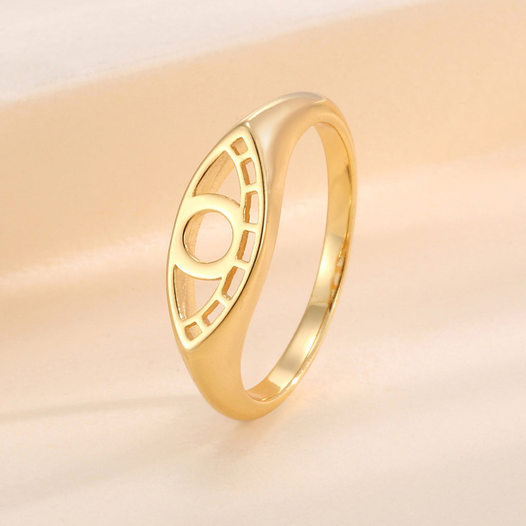 R0496 Design Sense Demon Eye Hollow Ring for Women, Copper Plated with Gold, Minimalist Style