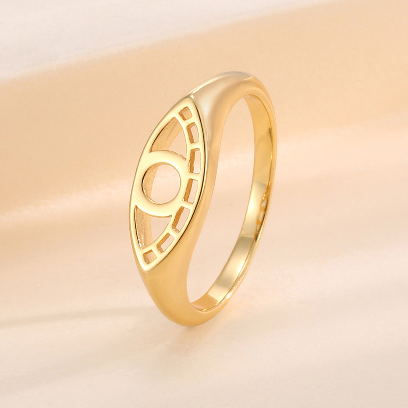R0496 Design Sense Demon Eye Hollow Ring for Women, Copper Plated with Gold, Minimalist Style