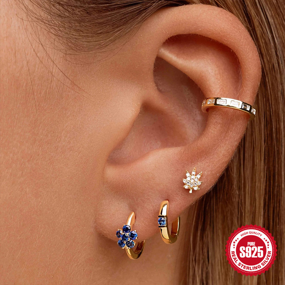 S925Pure Silver Classic Single Diamond Stud Earrings Hoop Earrings Hot-Selling Smooth Minimalist Earrings Jewelry