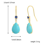 E0478 Elegant and fashionable Water Drop Blue Turquoise Ear Hook Women's retro Inlaid Blue Zircon Ear Jewelry