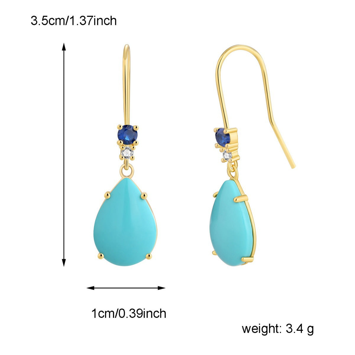 E0478 Elegant and fashionable Water Drop Blue Turquoise Ear Hook Women's retro Inlaid Blue Zircon Ear Jewelry