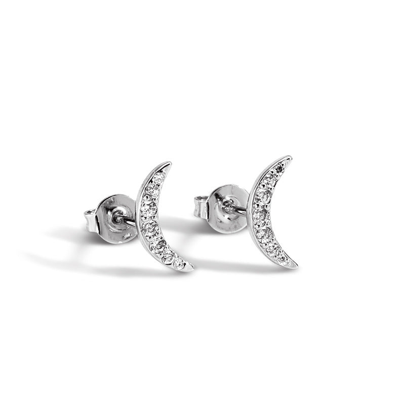 Charm&In Gold-Plated Zircon Crescent Earrings for Women Silver Ear Studs Moon Zircon Ear Bone Studs Ear Jewelry
