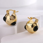 E0625 casual fashion Earrings Female Brass Gold Plated Black Agate Sphere Ear Buckle