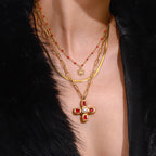 2H Cross Pearl Necklace Jewelry Non-Fading Stainless Steel Accessories