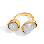 Imitation Baroque Pearl Ring Non-Fading Stainless Steel Autumn Winter Jewelry for Women