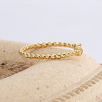 R0271 French Minimalist Zircon Inlaid Adjustable Open Ring for Women Brass Gold-Plated Hemp Rope Design Ring