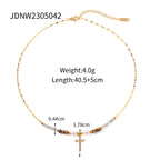 Stainless Steel Cross Pendant Necklace Zircon Natural Stone Clavicle Chain Neck Chain Jewelry