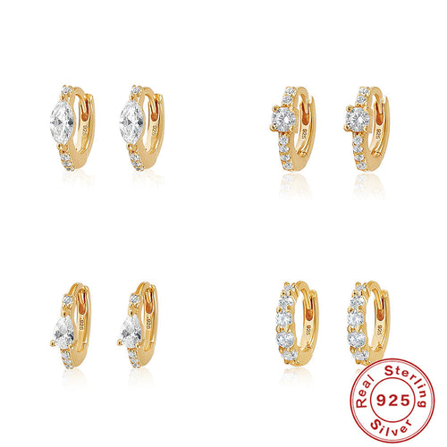 Crystal-Set 925 Sterling Silver Hoop Earrings — front view