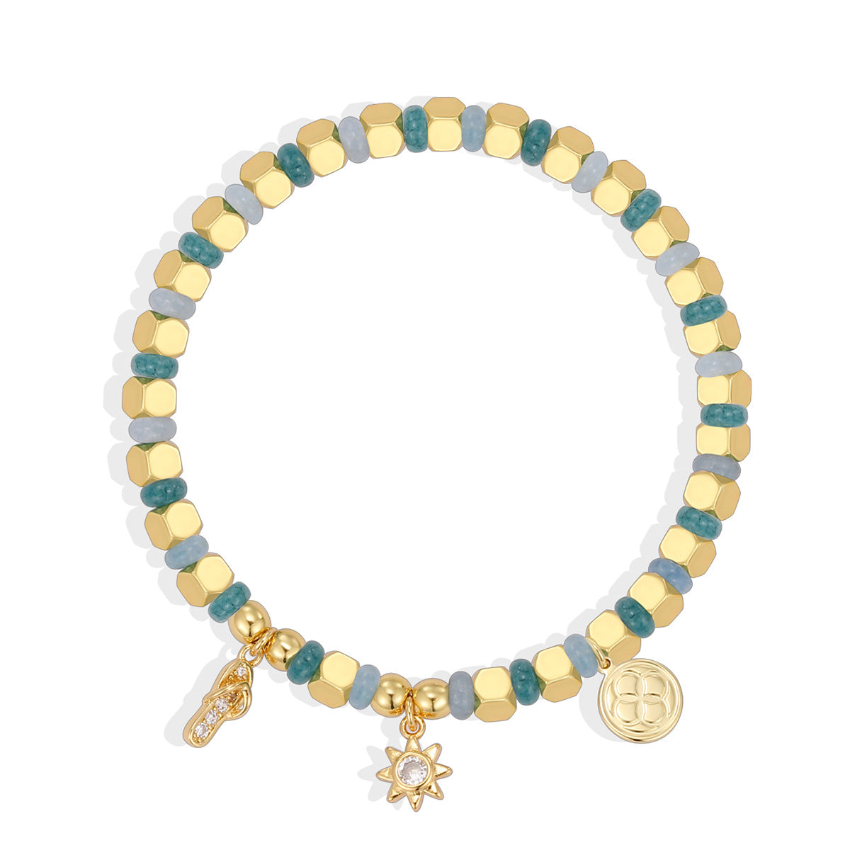 B0303 Bohemian Sunflower Bracelet Ocean Vacation Fashion Chalcedony Stone Beads