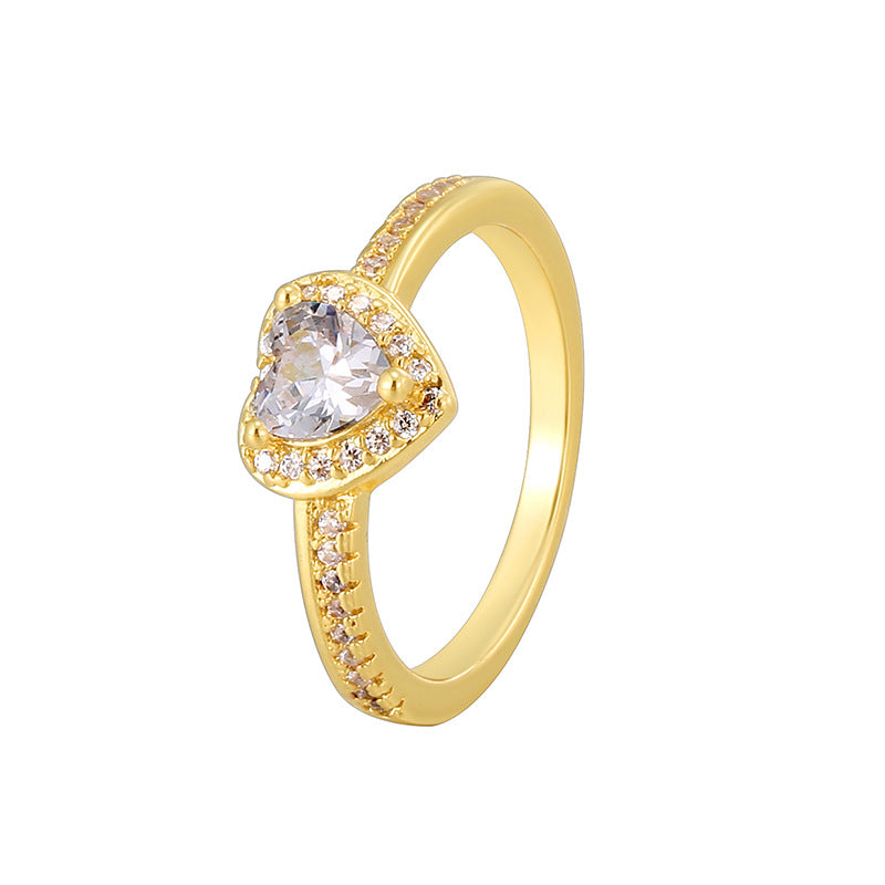 R0569 Fashion Heart-Shaped Pink Zircon Ring for Women Elegant Cute Style Ring