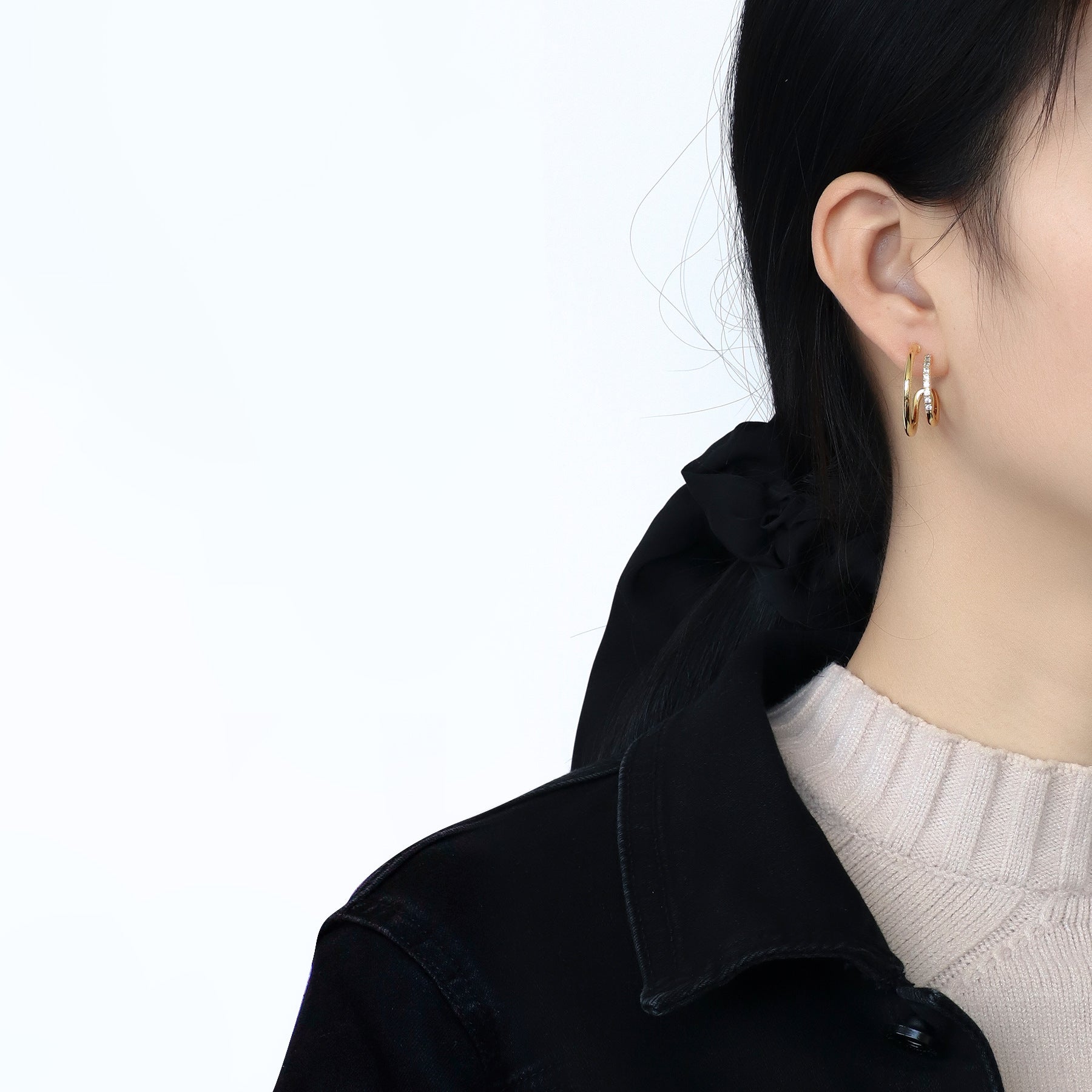 Exaggerated Circle Earrings for Women C Double Circle Diamond-Studded Earrings for Round Face Slimming Simple Jewelry